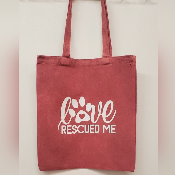 Love Rescued Me paw heart hand-dye Pink wine red Custom Tote Bag - Picture 1 of 4